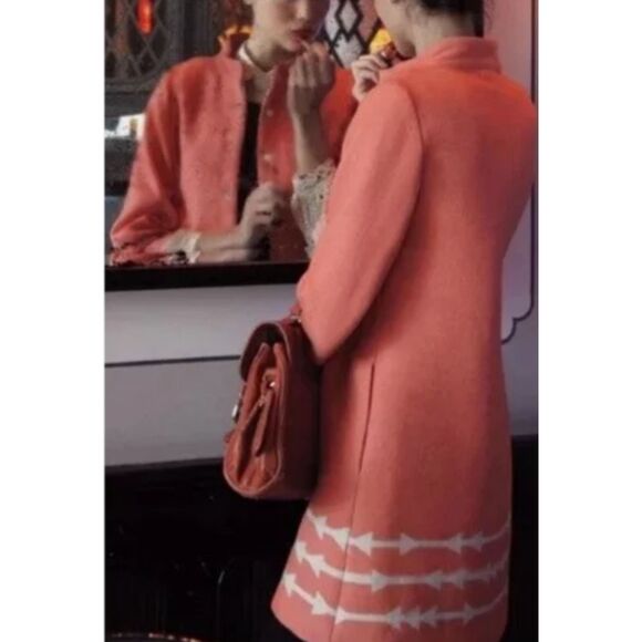 ~Anthropologie Med Wool Coat Lauren Moffatt "Eastward" Coral Peach Women's M - Picture 2 of 15